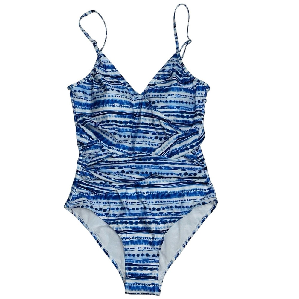 Nicole Miller Studio Women's One Piece Size XL Swimsuit Blue Tie Dye Slimming